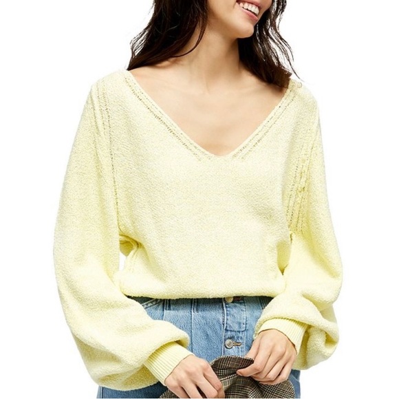 Free People Sweaters - Free People | Lemon V Neck Knit Sweater Size XS